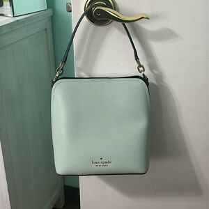Small sea foam green with forest green strap tote